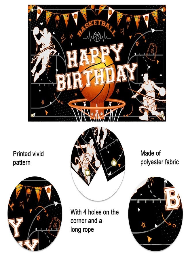 Mocsicka Basketball Birthday Backdrop Banner Game Time Basketball Themed Happy Birthday Decorations for Boys Men Party Supplies 70.8 x 43.3 Inch - Image 4